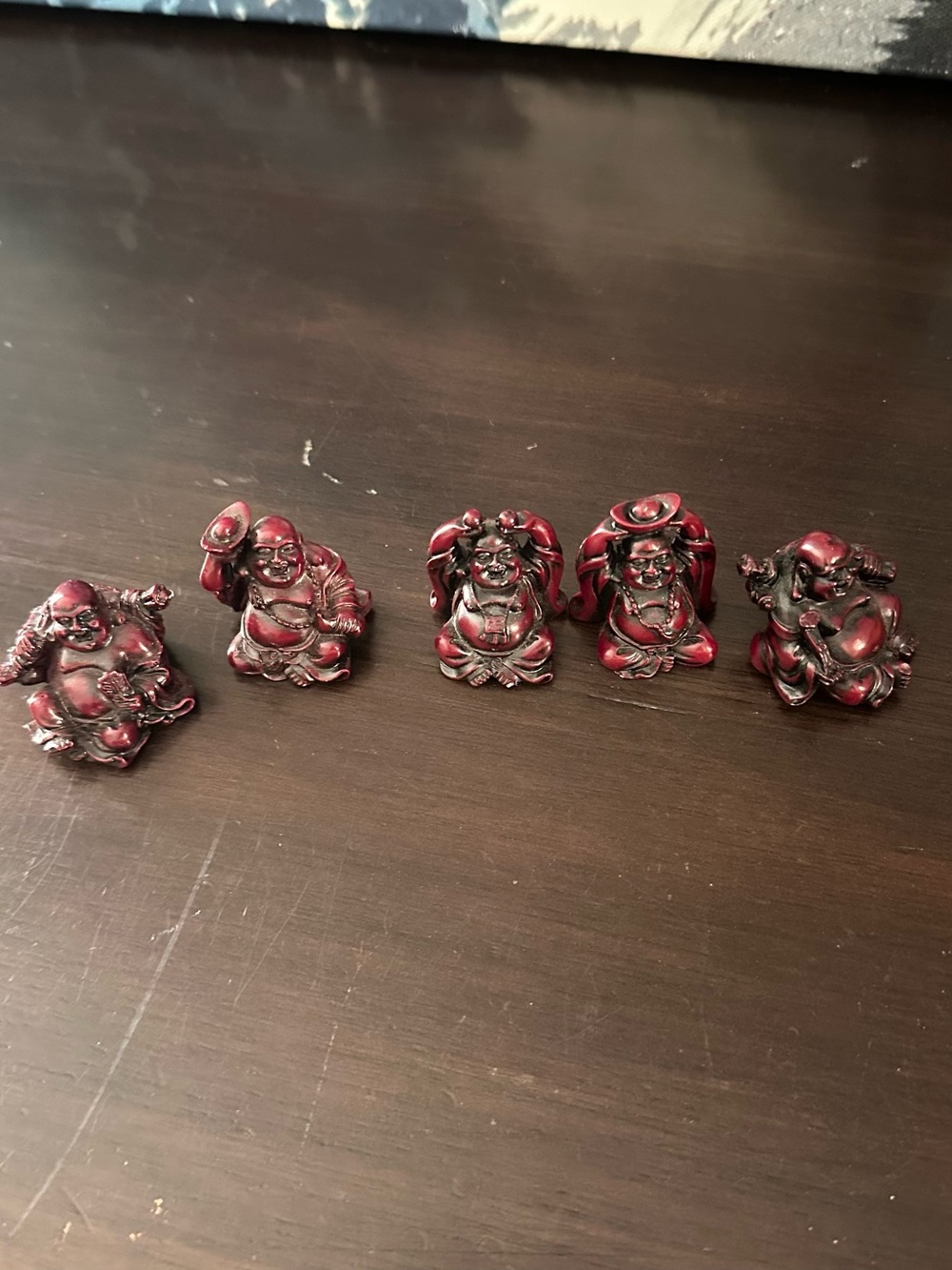 5 Red Resin Mini Buddha Figurines